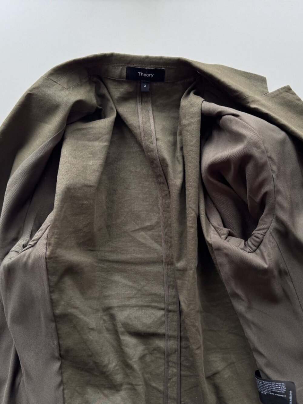 2pc THEORY Eco Crunch Olive Green Linen Blend Chino Blazer Suit Set, Size 2/4 - Picture 8 of 16